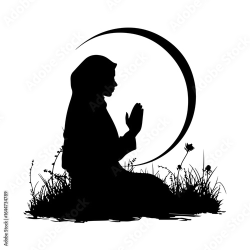 Muslim Woman Praying Silhouettes Vector Art Icons and Graphics