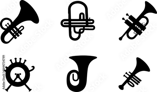 brass instruments silhouettes vector set  vector bundle