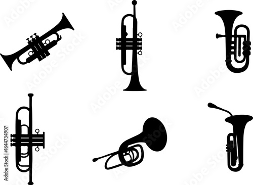 brass instruments silhouettes vector set  vector bundle