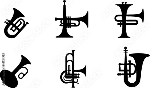 brass instruments silhouettes vector set  vector bundle
