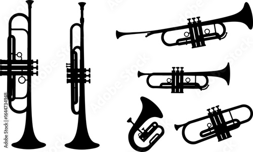 brass instruments silhouettes vector set  vector bundle