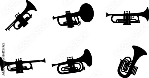 brass instruments silhouettes vector set  vector bundle