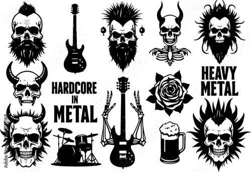 "Hardcore Metal Skull & Music Vector Collection" vector bundle