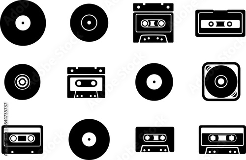 Retro Music Icons Collection – Vinyl & Cassette Silhouettes" vector bundle