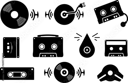 Retro Music Icons Collection – Vinyl & Cassette Silhouettes" vector bundle