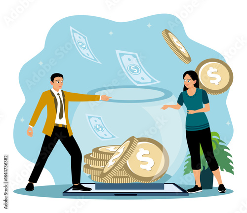 Two successful people collaborate in financial management.