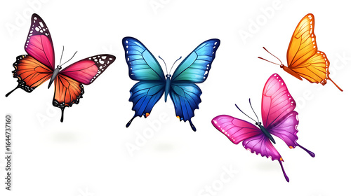 Butterflies set, flying butterflies, Butterflies in flight, Big collection of colorful butterflies,