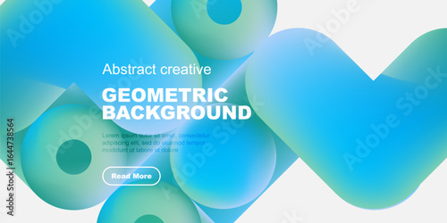 Fluid shapes, vibrant blues create modern abstract background. Text overlay invites further exploration. Simple design, clean aesthetic.