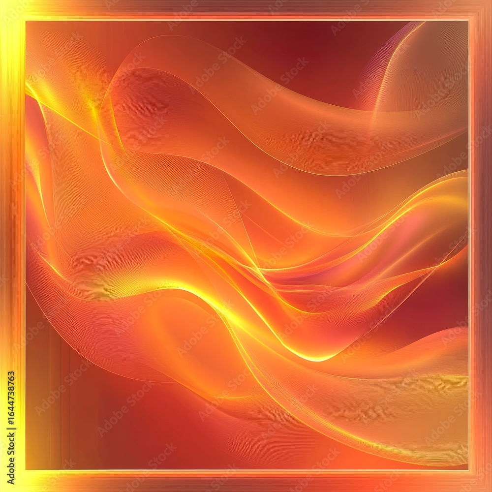 Fototapeta premium silky fluid gradients in warm sunset oranges and pinks enclosed in a delicate luminous border dreamy and inviting