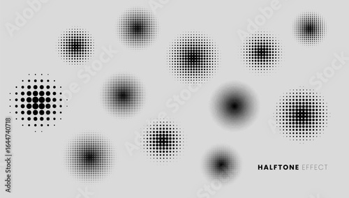 halftone geometric pattern assets.12 collectionCircle.Black . Modern .Trendy.Vector illustration	
