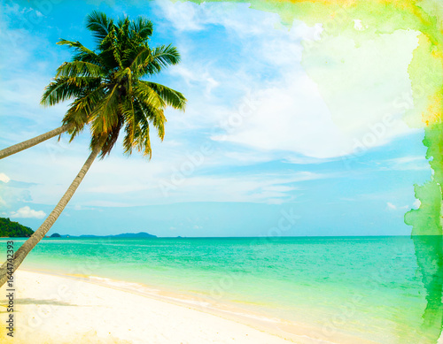 Tranquil Tropical Beach With Palm Trees Under Clear Skies And Gentle Waves