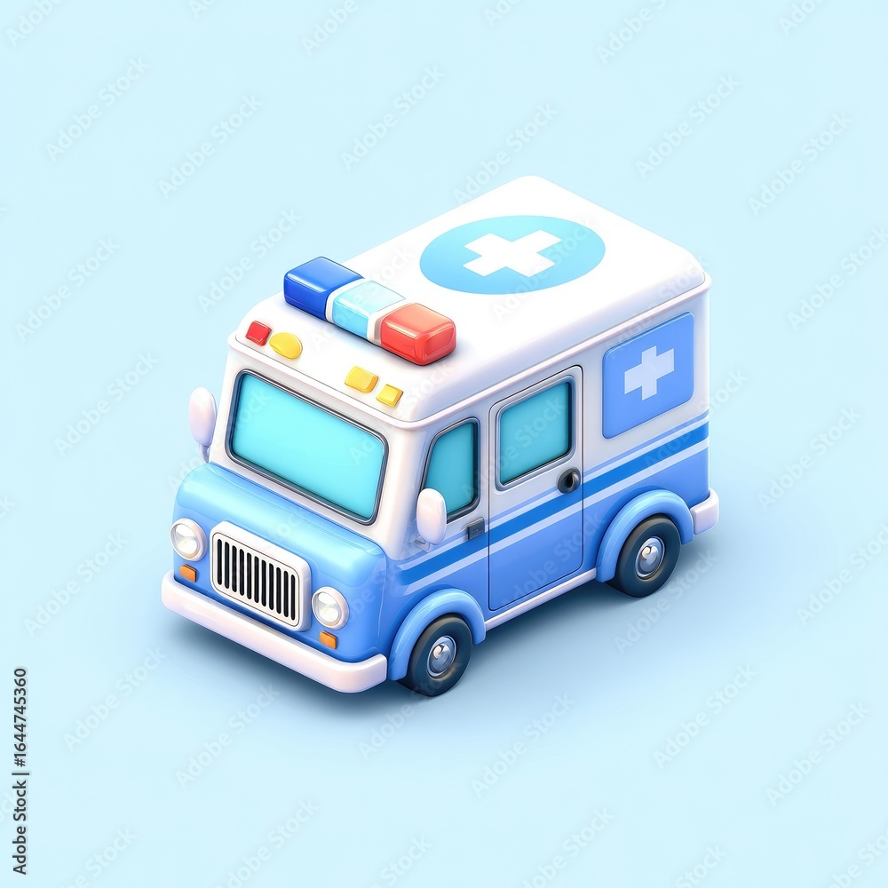 Fototapeta premium 3D stylized illustration of a light-blue ambulance