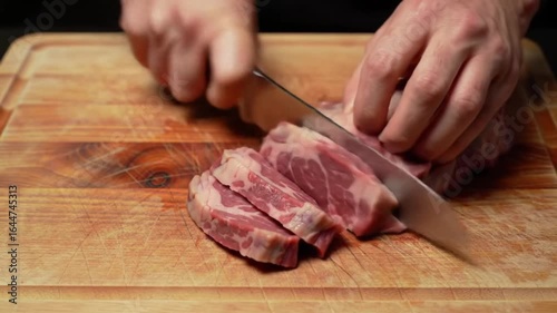 cutting meat with knife