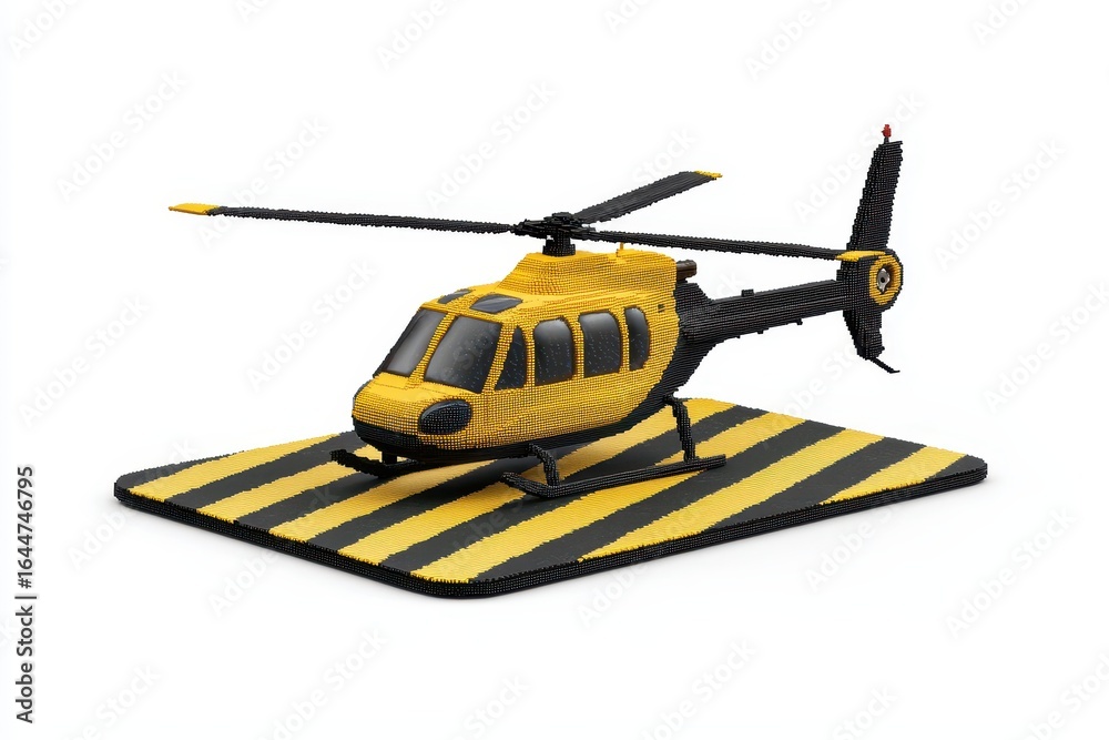 Fototapeta premium Pixelated Yellow Helicopter on Black and Yellow Helipad