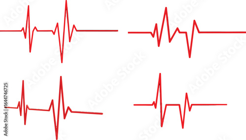 Abstract Red Heartbeat Pulse Lines on White Background, Medical Illustration
