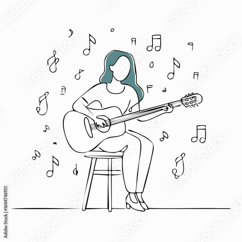 A musical performance illustrated in one continuous stroke—guitar, rhythm, and flow.
