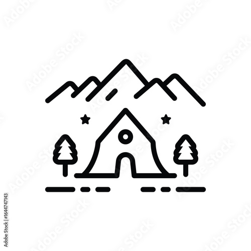 Black line icon for campsite