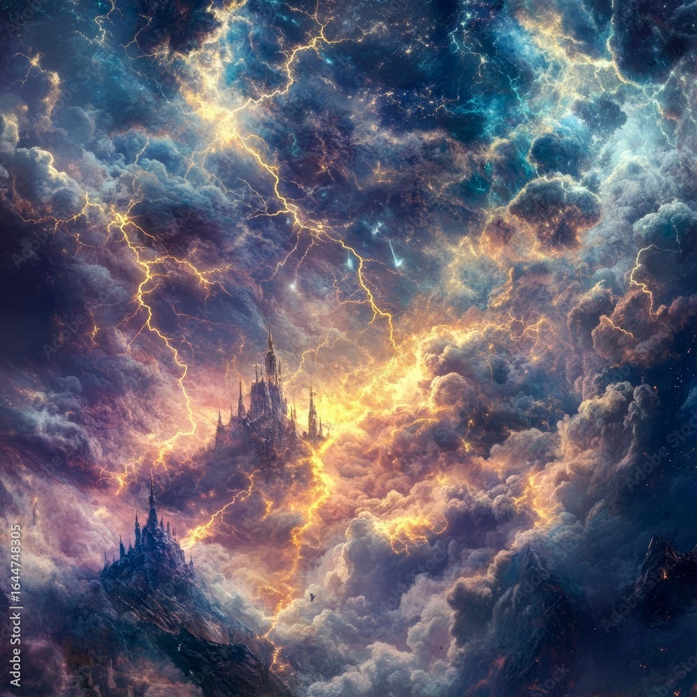 Obraz premium Arcane Tempest A storm of magical energy with crackling arcs of surreal lightning intense and mystical