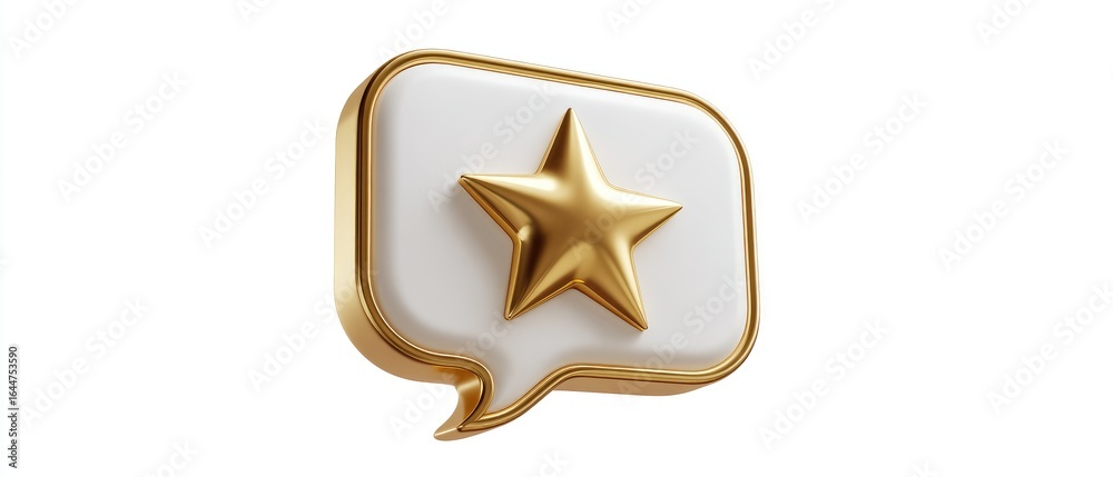 Obraz premium Gold star in a white speech bubble, 3D rendering