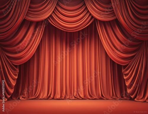Rich crimson theatre drapes, textured folds and fullness