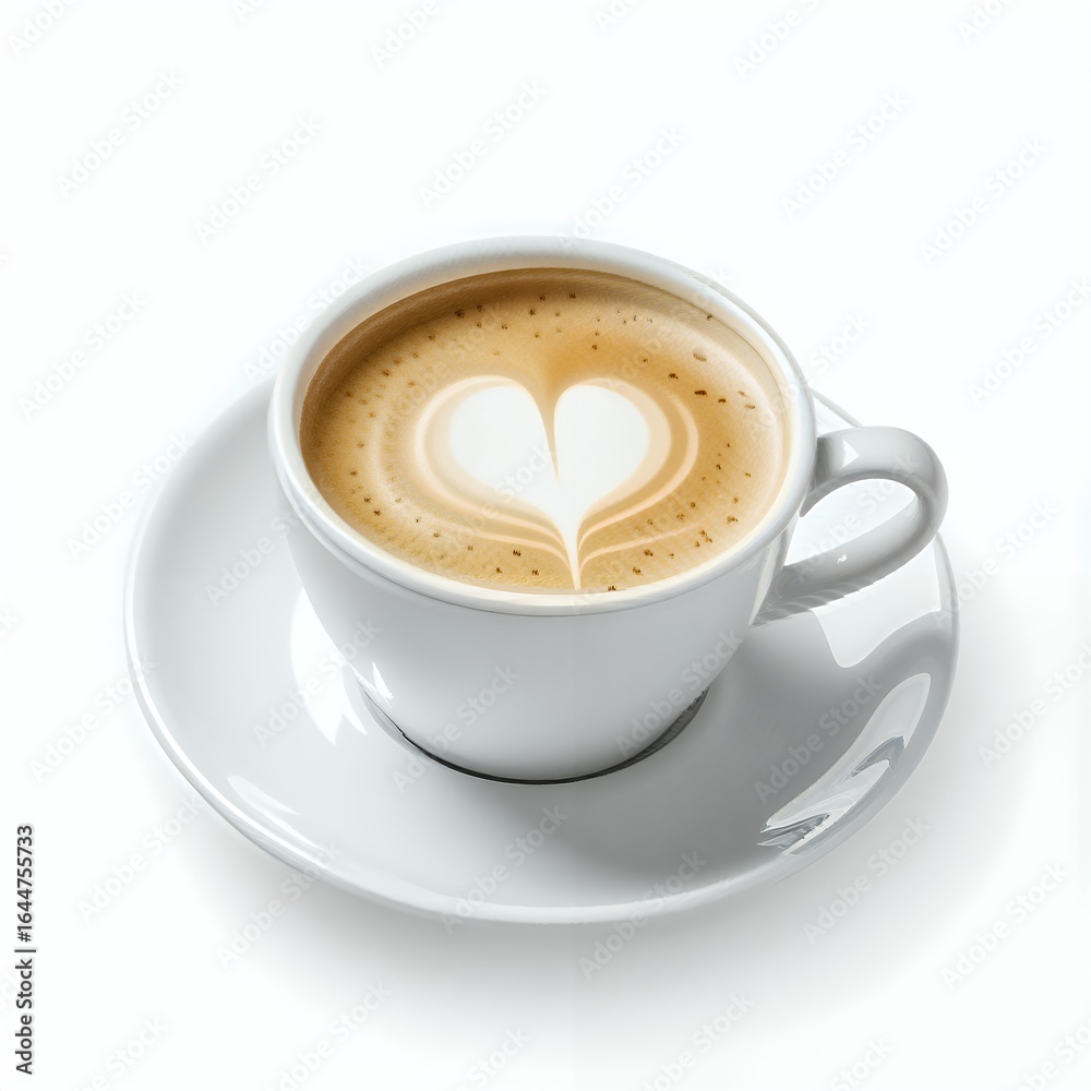 Fototapeta premium Smooth Latte in White Cup Isolated on White Background