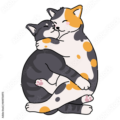 Two cats hugging vector illustration art cartoon.