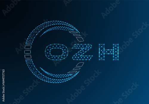 OZH low poly letter logo vector design. OZH lower poly logo design. Low poly logo.