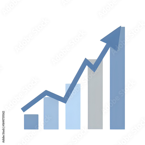 ultra-sharp flat vector icon of an ascending business growth chart with arrow up, minimal design, corporate style, blue and gray tones, transparent background, 3000x3000px, sRGB