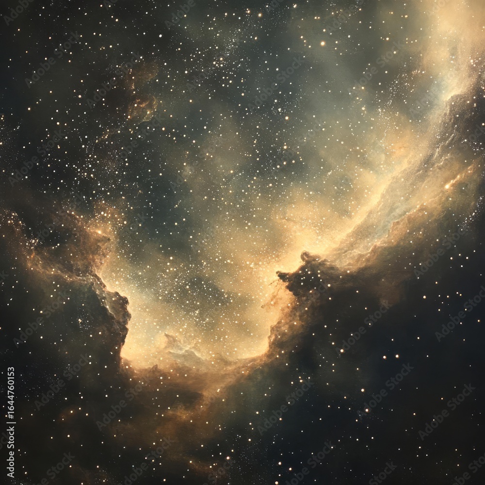 Naklejka premium Celestial Echoes VIII Faint cosmic echoes reverberate across a surreal stardusted sky subtle and inspiring