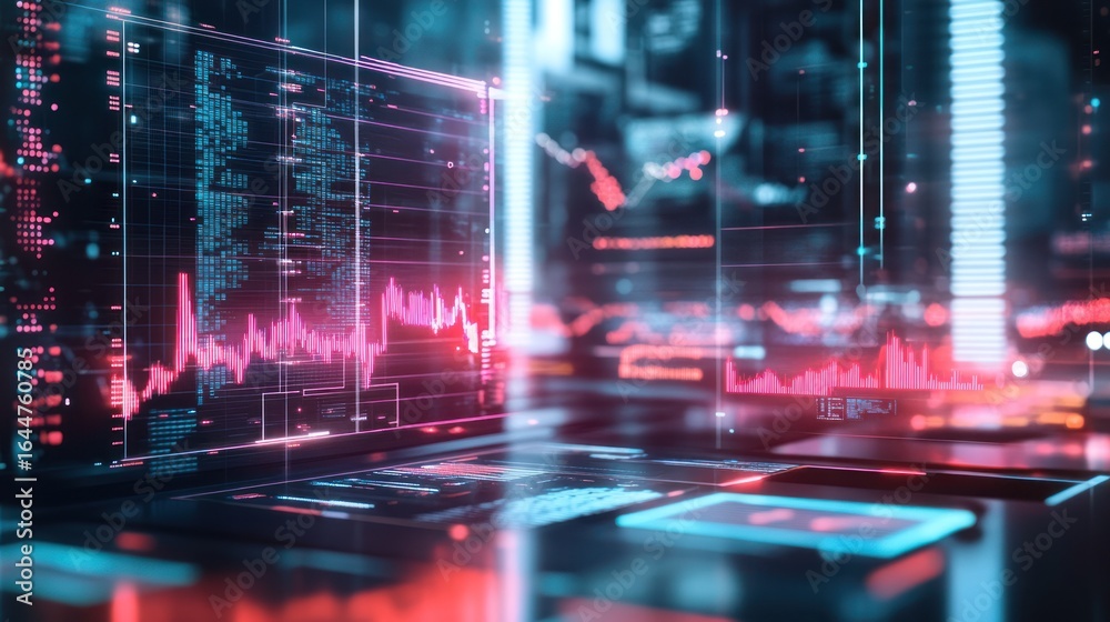 Fototapeta premium Futuristic Stock Market Analysis Interface with Digital Data Visualization