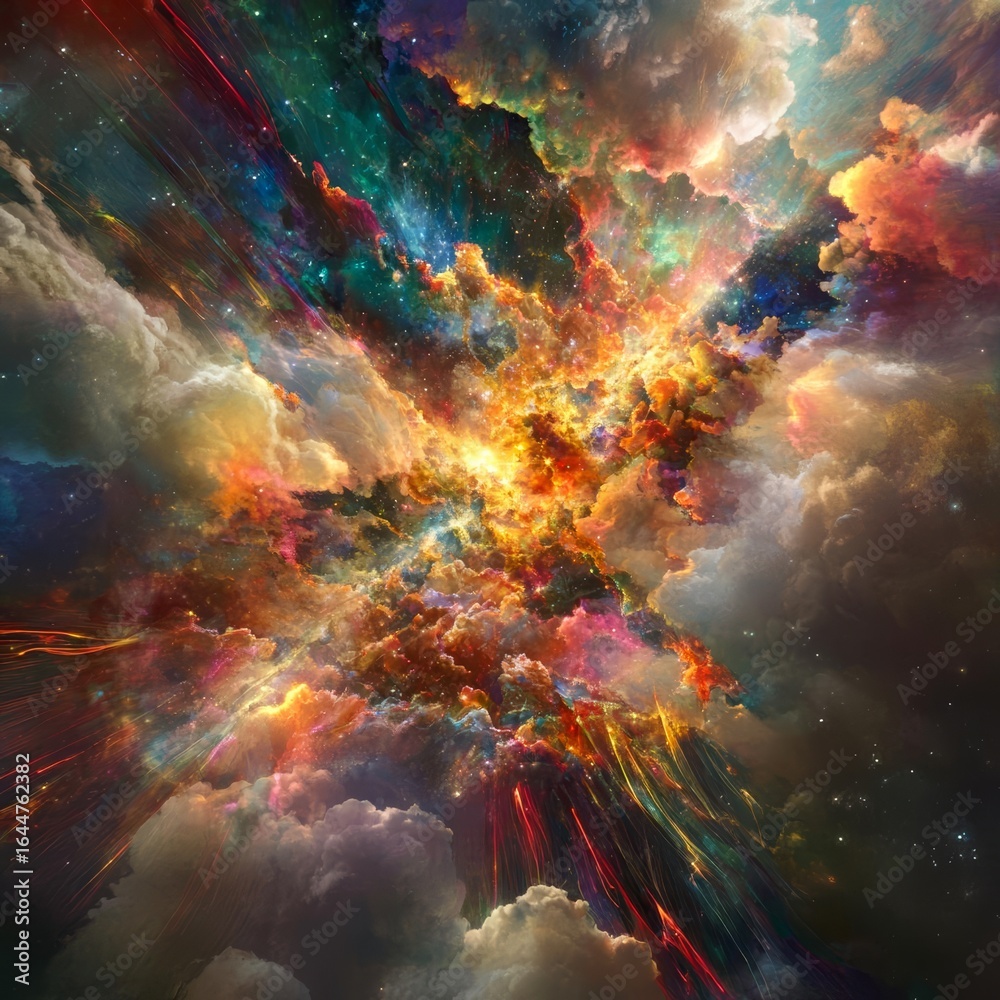 Obraz premium Celestial Fracture II A dramatic fracture in the heavens releasing brilliant shards of cosmic energy intense and visionary