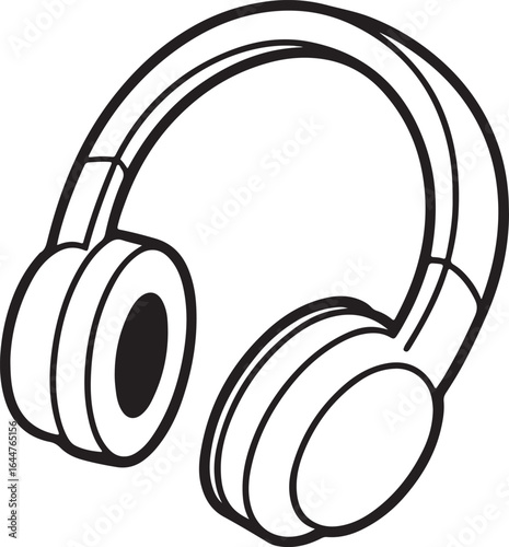 headphones line art, coloring book page line art drawing, vector and illustration