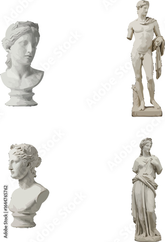 A compilation of classical sculpture representations against a stark background
