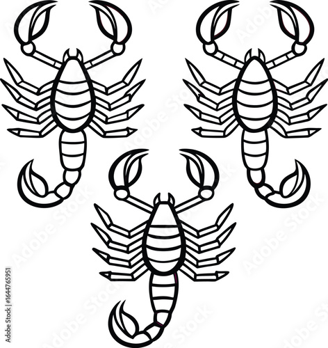 Stylized scorpions with curled tails