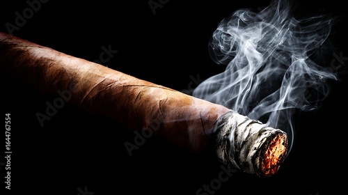 Close-up of a smoking cigar against a black background.