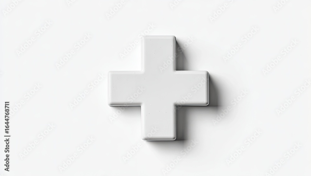 Obraz premium Simple, 3D white plus sign on white background