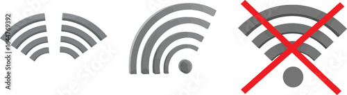 Connectivity status signal depiction showing strong, weak and interrupted connection