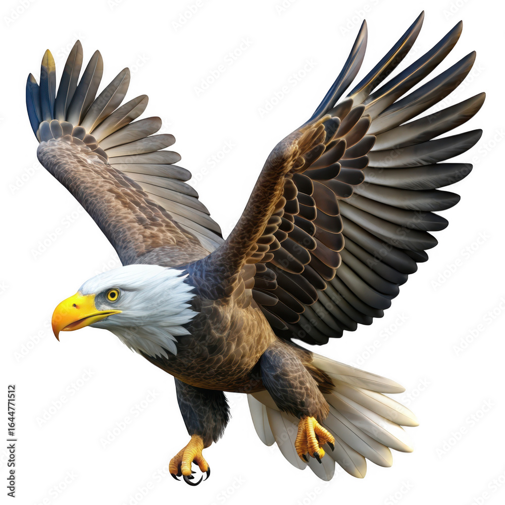 Obraz premium 3d majestic bald eagle in flight isolated on transparent background