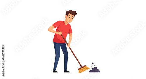 Man Sweeping Floor Cleaning Illustration