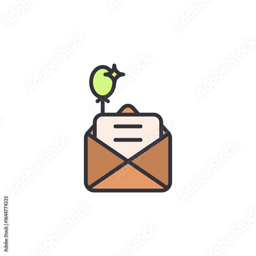 A vibrant icon showing a brown envelope open with a document and a shining lightbulb, representing a creative message, a new idea, or an insightful letter.