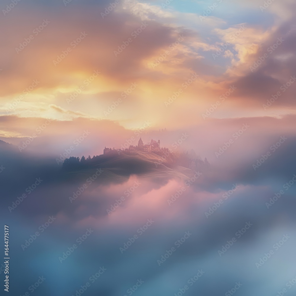 Fototapeta premium Ethereal Drift VII Soft mists of otherworldly light drifting slowly over a dreamlike panorama calm and mesmerizing