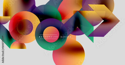 Abstract colorful shapes overlap, creating dynamic visual composition. Gradient hues blend, forming modern background design.