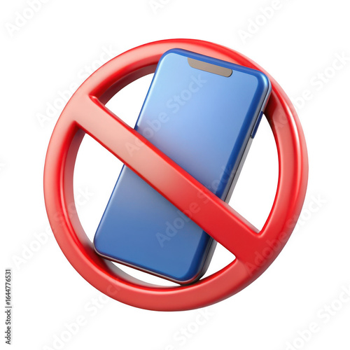 3d no phone symbol with smartphone isolated on transparent background