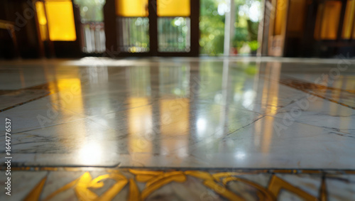 Wallpaper Mural Polished marble floor reflecting warm sunlight from windows and doors, creating a luxurious and inviting interior space Torontodigital.ca