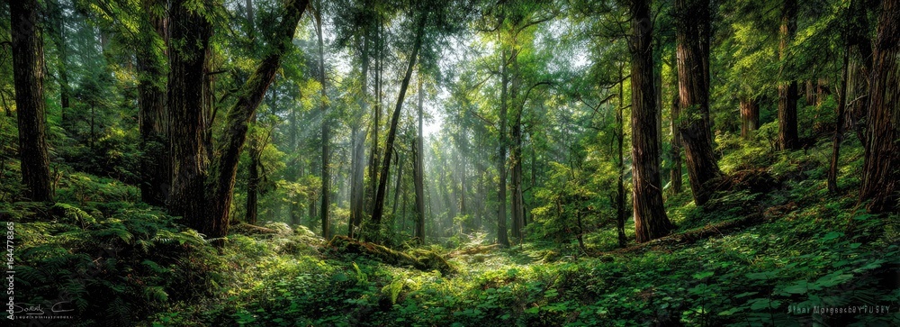 Obraz premium Lush, sunlit forest canopy