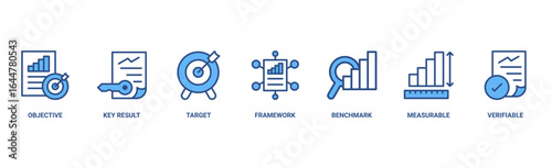 OKR banner web icon vector illustration concept for objectives and key results with icon of objective, key results, target, framework, benchmark, measurable, and verifiable 