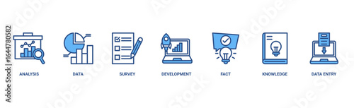 Research banner web icon vector illustration concept with icon of analysis, data, survey, development, fact, knowledge and data entry
