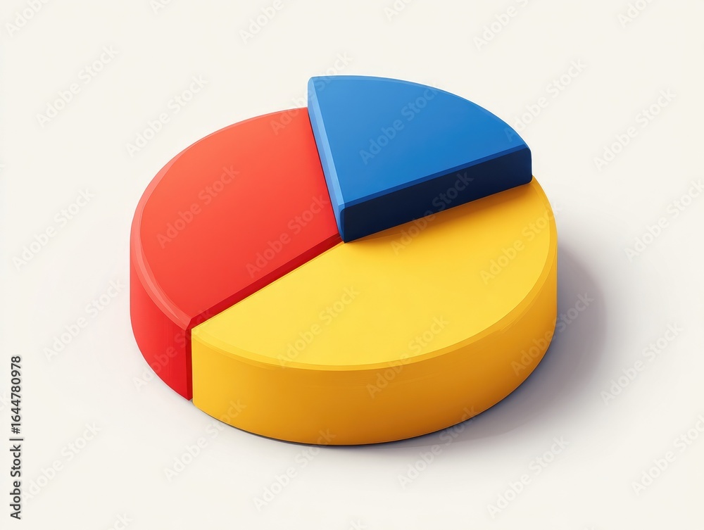 Obraz premium 3D pie chart with red, yellow, and blue segments