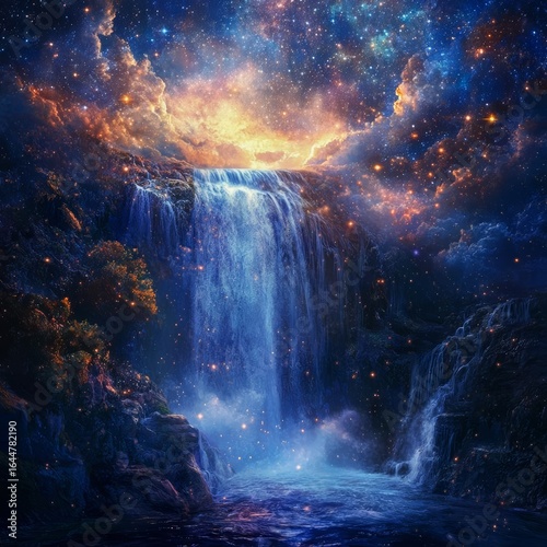 Wallpaper Mural Enchanted Waterfall A cascading waterfall that flows upward into a starlit sky mesmerizing and impossible Torontodigital.ca