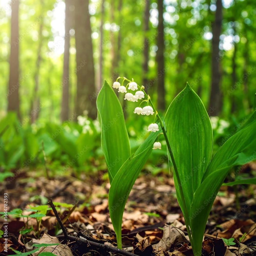 Fototapeta premium Forest floor with lilies of the valley